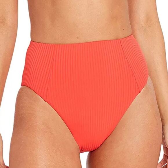 Vitamin A Sienna High Waist Ribbed Swim Bottom in Red Size Small / 6 - Picture 3 of 8